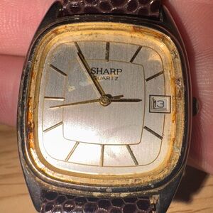 📏 Sharp Quartz Men’s Watch Rectangular Case, Date Window, No Glass Non-Working